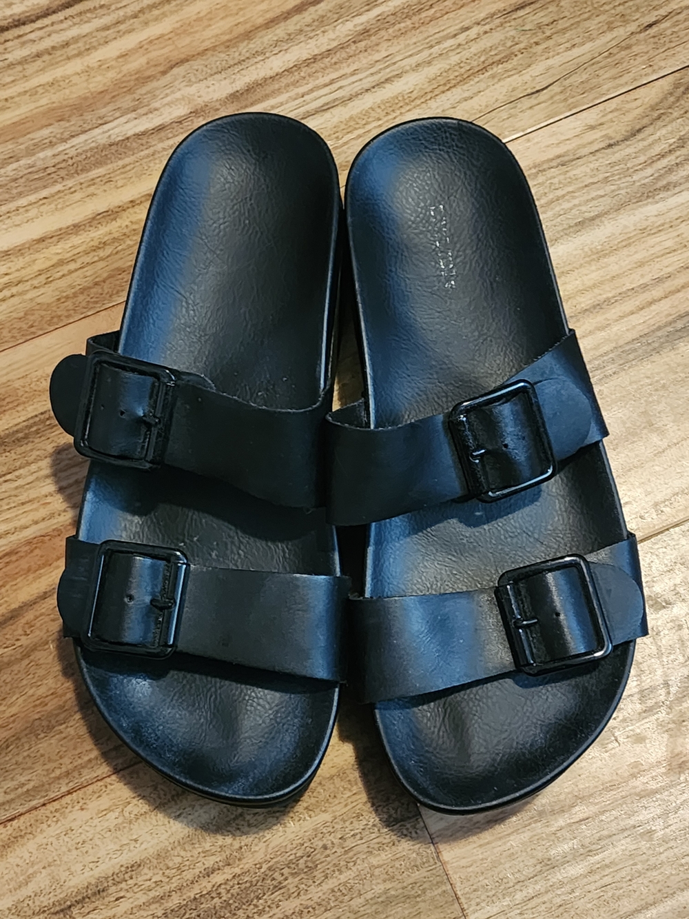 H&M Black Divided Platform Leather-Look Slip-On Sandals
